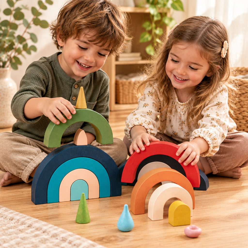 Wooden Rainbow Stacking Blocks – 4-Piece Toy